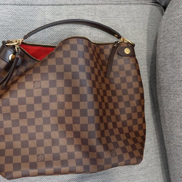 Discontinued Louis Vuitton Duomo Hobo Damier Ebene Red Interior - Picture 12 of 12